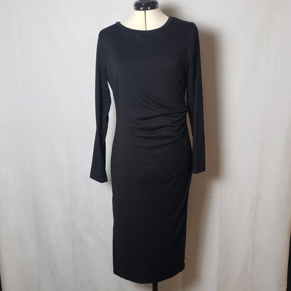 Banana Republic Soft Lux Shirred Side Sheath Midi Dress Black Ladies Size Med - Picture 1 of 13